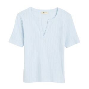 Madewell Blue Pointelle Cotton Notch Neck Short Sleeve Tee XXS NWT